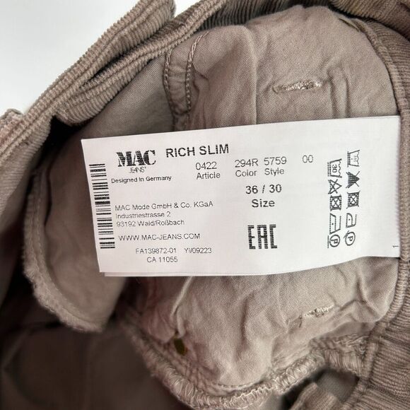 MAC RICH JEANS Women's Brown Pebble Stone Rich Slim Soft Corduroy Jeans Size 6 - Picture 9 of 10